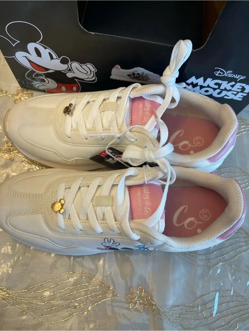 Disney White and Pink women’s ' Mickey & Friends Sneakers with Character Graphic